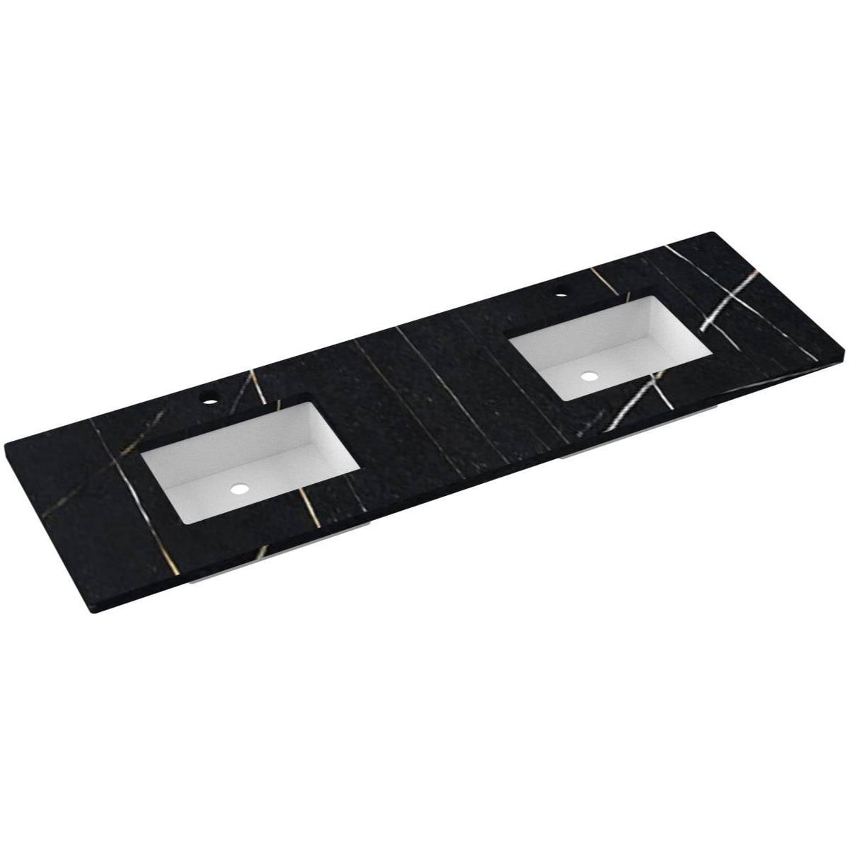 Vanderloc 73&quot; Silestone® Quartz Vanity Top Double Rectangle Centered Sink – Eternal Noir – Single Hole – Not Included