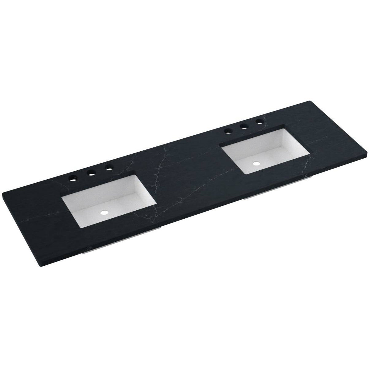Vanderloc 73&quot; Silestone® Quartz Vanity Top Double Rectangle Centered Sink – Eternal Charcoal – Widespread – Not Included