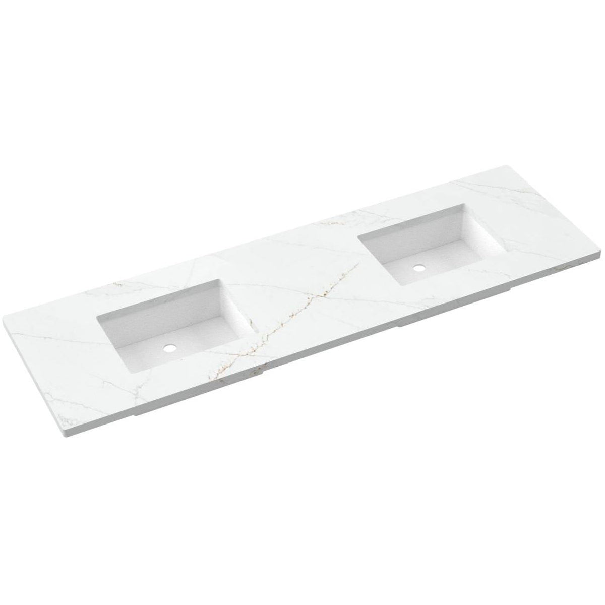 Vanderloc 73&quot; Silestone® Quartz Vanity Top Double Rectangle Offset Sink – Ethereal Glow – No Hole – Not Included
