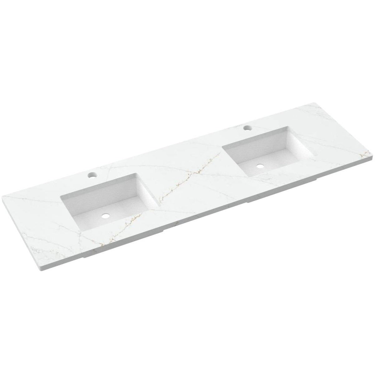 Vanderloc 73&quot; Silestone® Quartz Vanity Top Double Rectangle Offset Sink – Ethereal Glow – Single Hole – Not Included