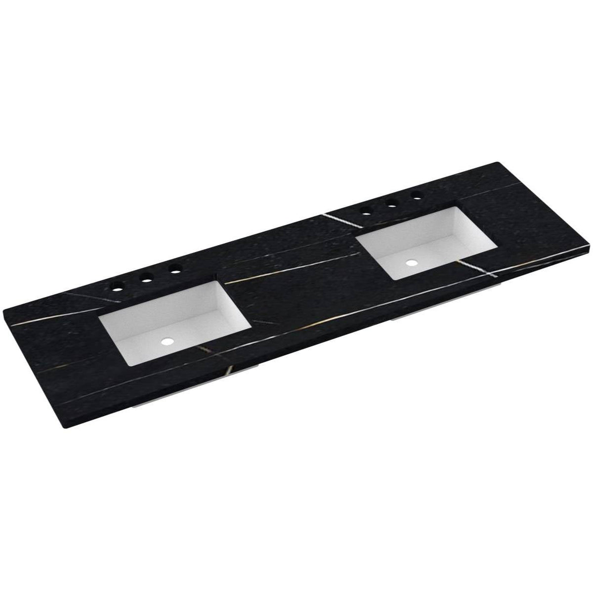Vanderloc 73&quot; Silestone® Quartz Vanity Top Double Rectangle Offset Sink – Eternal Noir – Widespread – Not Included