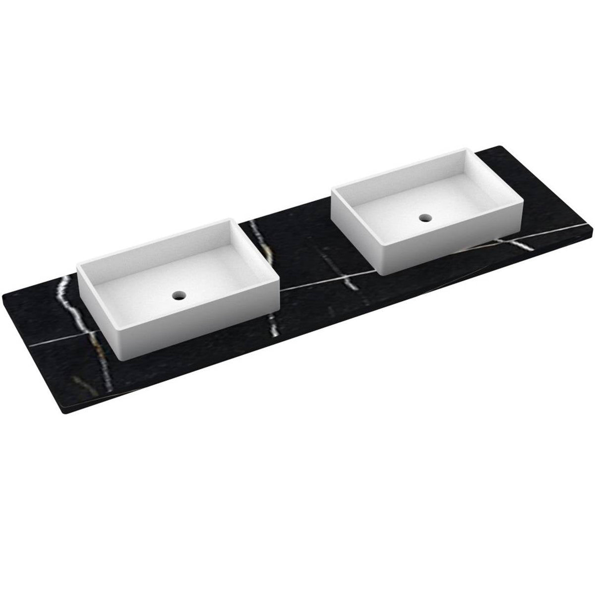 Vanderloc 73&quot; Silestone® Quartz Vanity Top Double Vigo Centered Sink – Eternal Noir – No Hole – Not Included