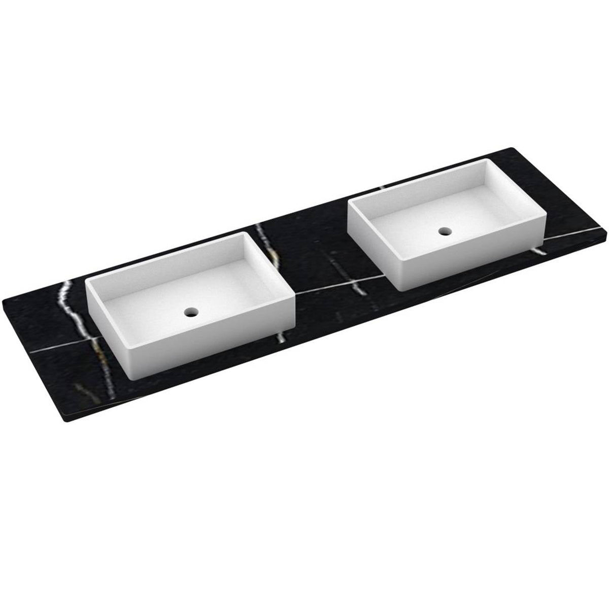 Vanderloc 73&quot; Silestone® Quartz Vanity Top Double Vigo Centered Sink – Eternal Noir – Widespread – Not Included