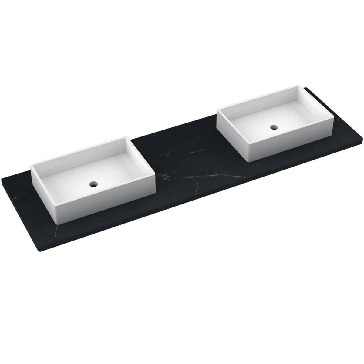 Vanderloc 73&quot; Silestone® Quartz Vanity Top Double Vigo Offset Sink – Eternal Charcoal – No Hole – Not Included