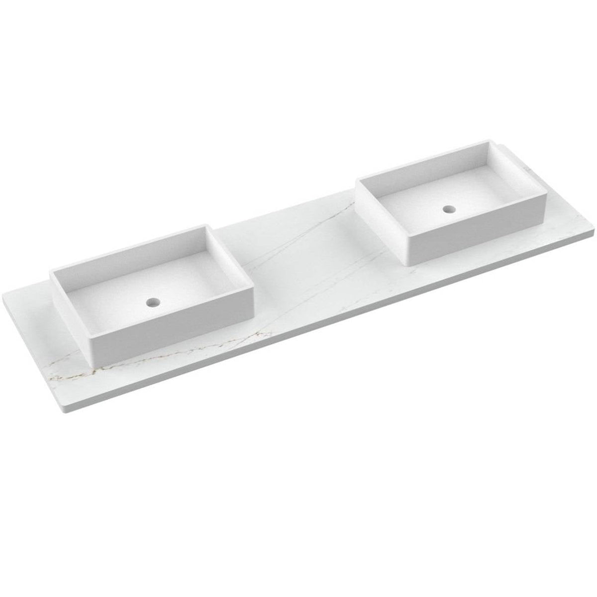 Vanderloc 73&quot; Silestone® Quartz Vanity Top Double Vigo Offset Sink – Ethereal Glow – No Hole – Not Included