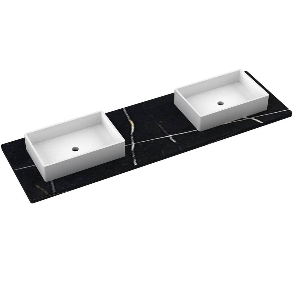 Vanderloc 73&quot; Silestone® Quartz Vanity Top Double Vigo Offset Sink – Eternal Noir – No Hole – Not Included