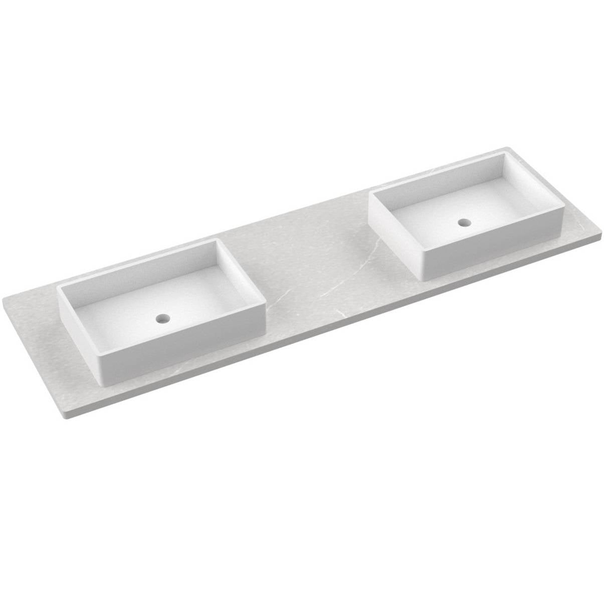 Vanderloc 73" Silestone® Quartz Vanity Top Double Vigo Offset Sink – Desert Silver – Single Hole – Not Included