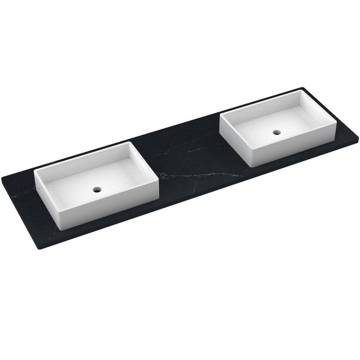 Vanderloc 73&quot; Silestone® Quartz Vanity Top Double Vigo Offset Sink – Eternal Charcoal – Single Hole – Not Included