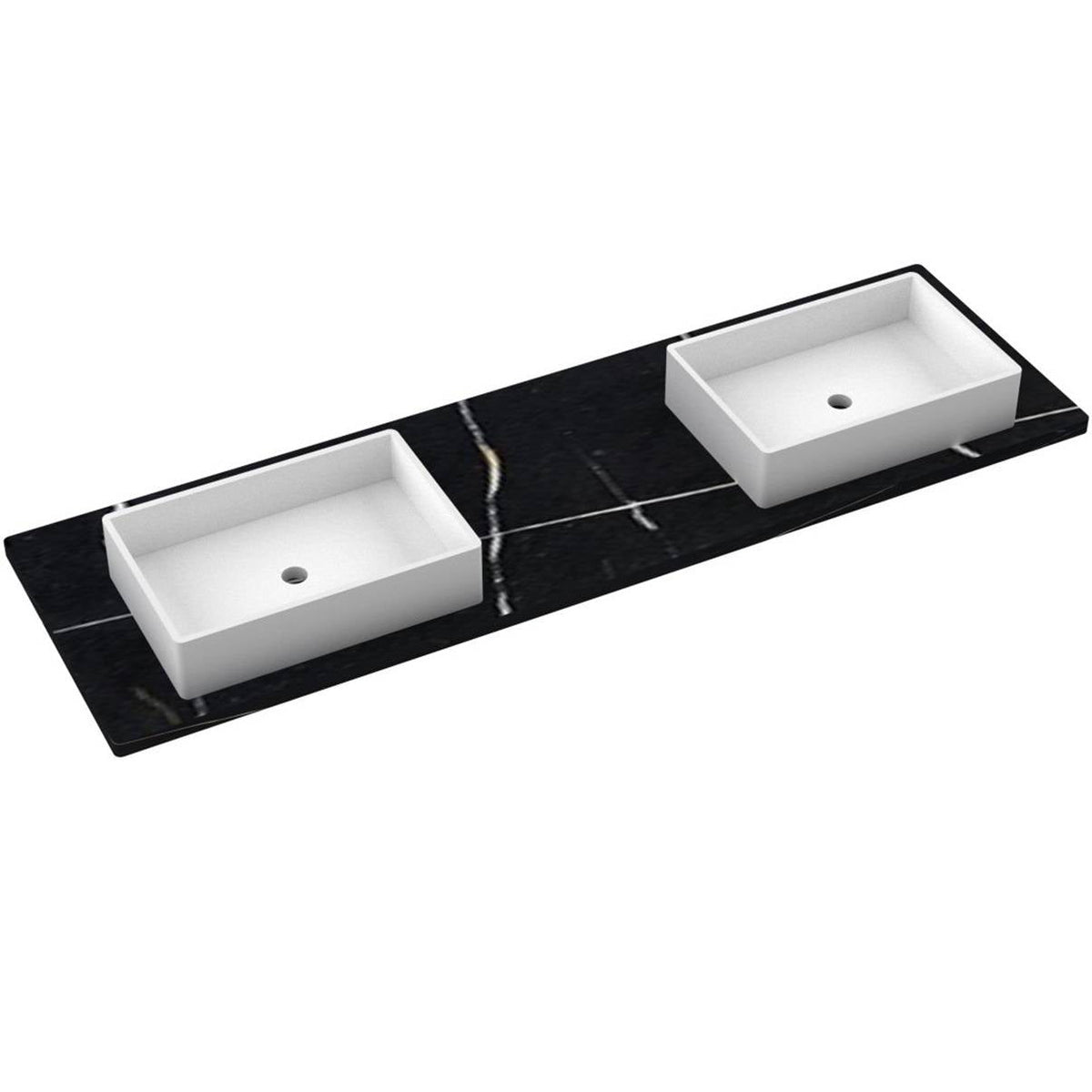 Vanderloc 73&quot; Silestone® Quartz Vanity Top Double Vigo Offset Sink – Eternal Noir – Widespread – Not Included