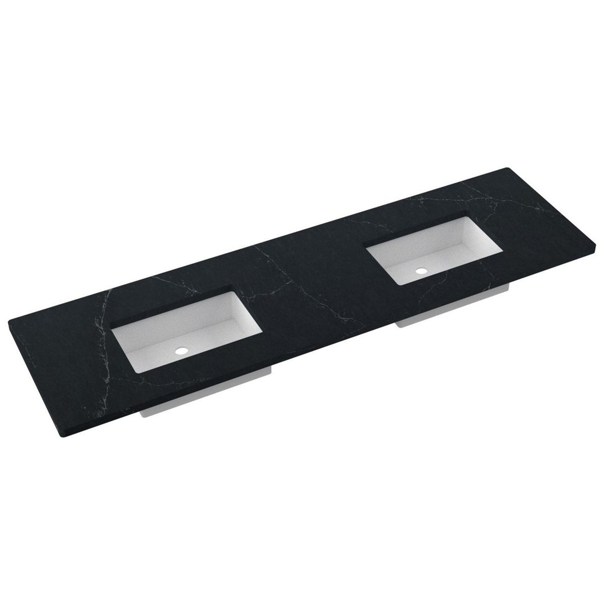 Vanderloc 79&quot; Silestone® Quartz Vanity Top Double Rectangle Centered Sink – Eternal Charcoal – No Hole – Not Included
