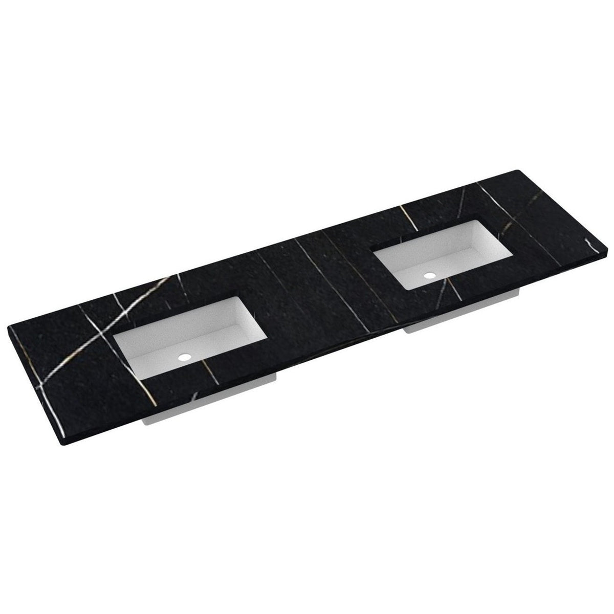 Vanderloc 79&quot; Silestone® Quartz Vanity Top Double Rectangle Centered Sink – Eternal Noir – No Hole – Not Included