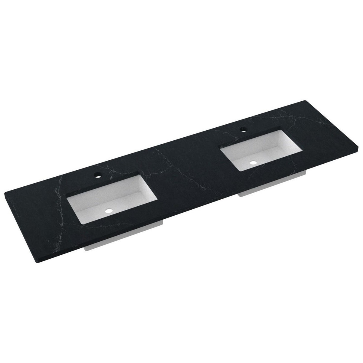 Vanderloc 79&quot; Silestone® Quartz Vanity Top Double Rectangle Centered Sink – Eternal Charcoal – Single Hole – Not Included