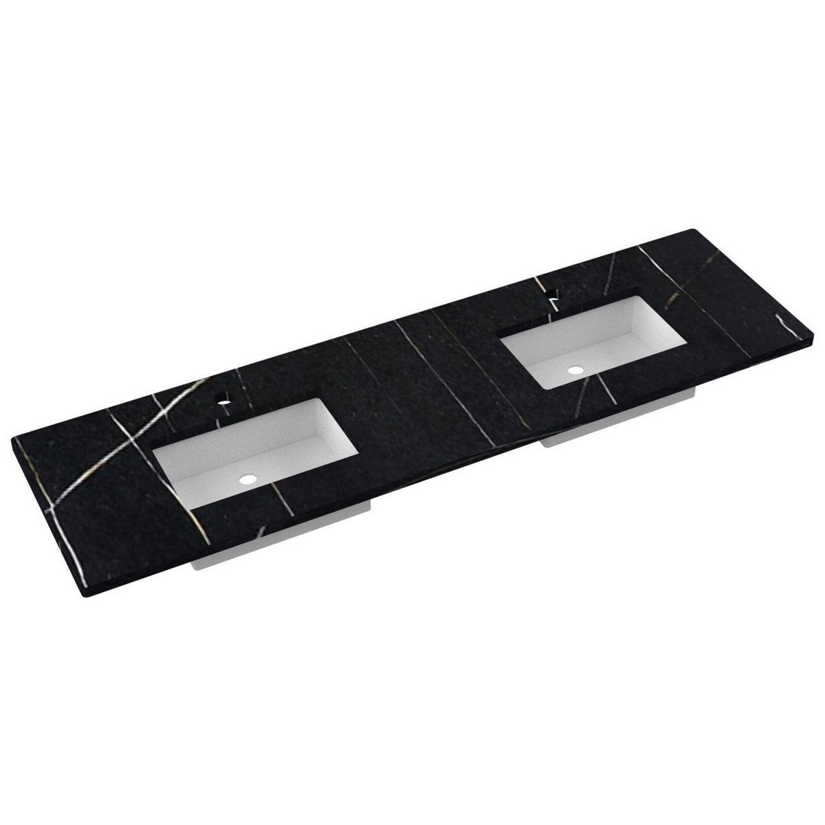 Vanderloc 79&quot; Silestone® Quartz Vanity Top Double Rectangle Centered Sink – Eternal Noir – Single Hole – Not Included
