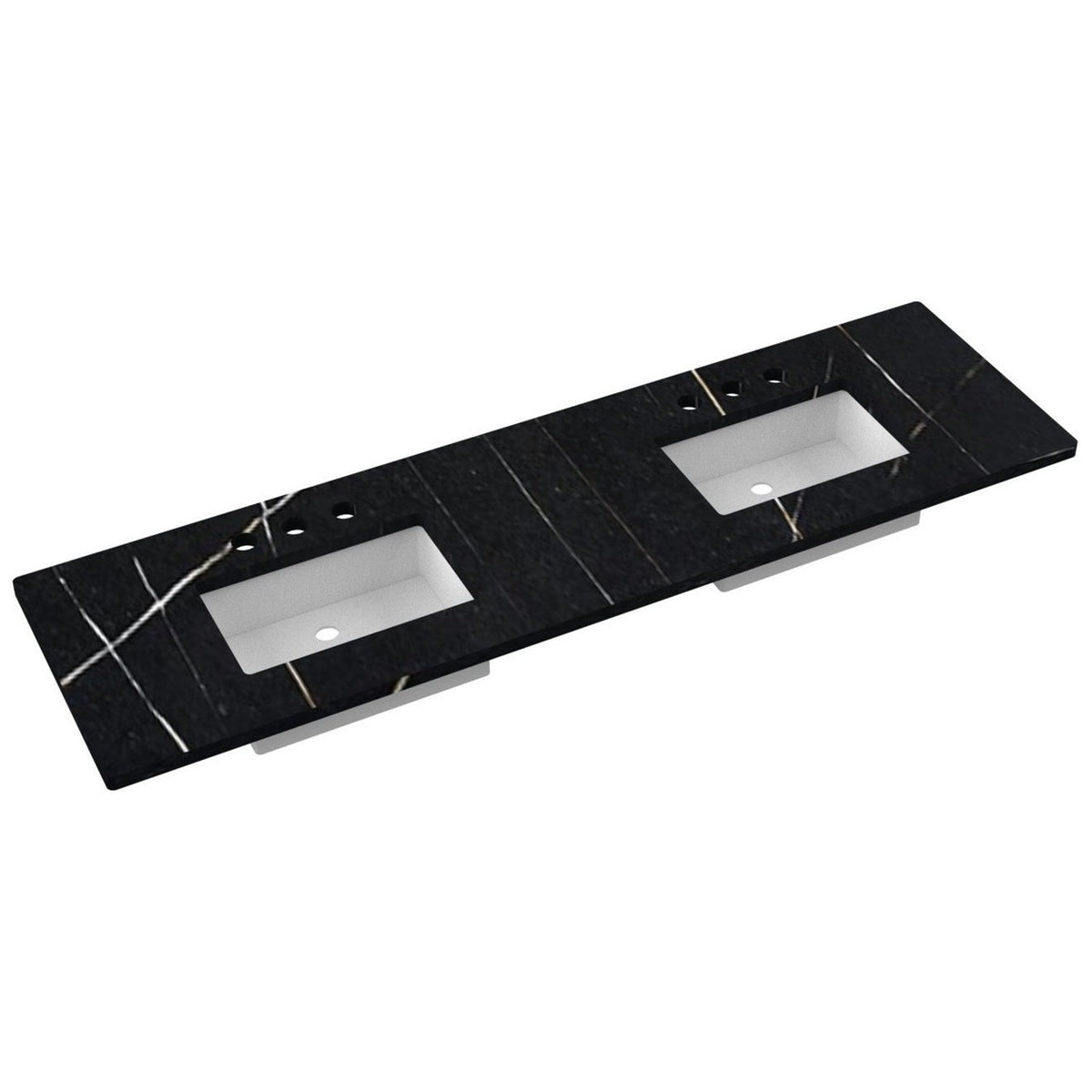 Vanderloc 79&quot; Silestone® Quartz Vanity Top Double Rectangle Centered Sink – Eternal Noir – Widespread – Not Included