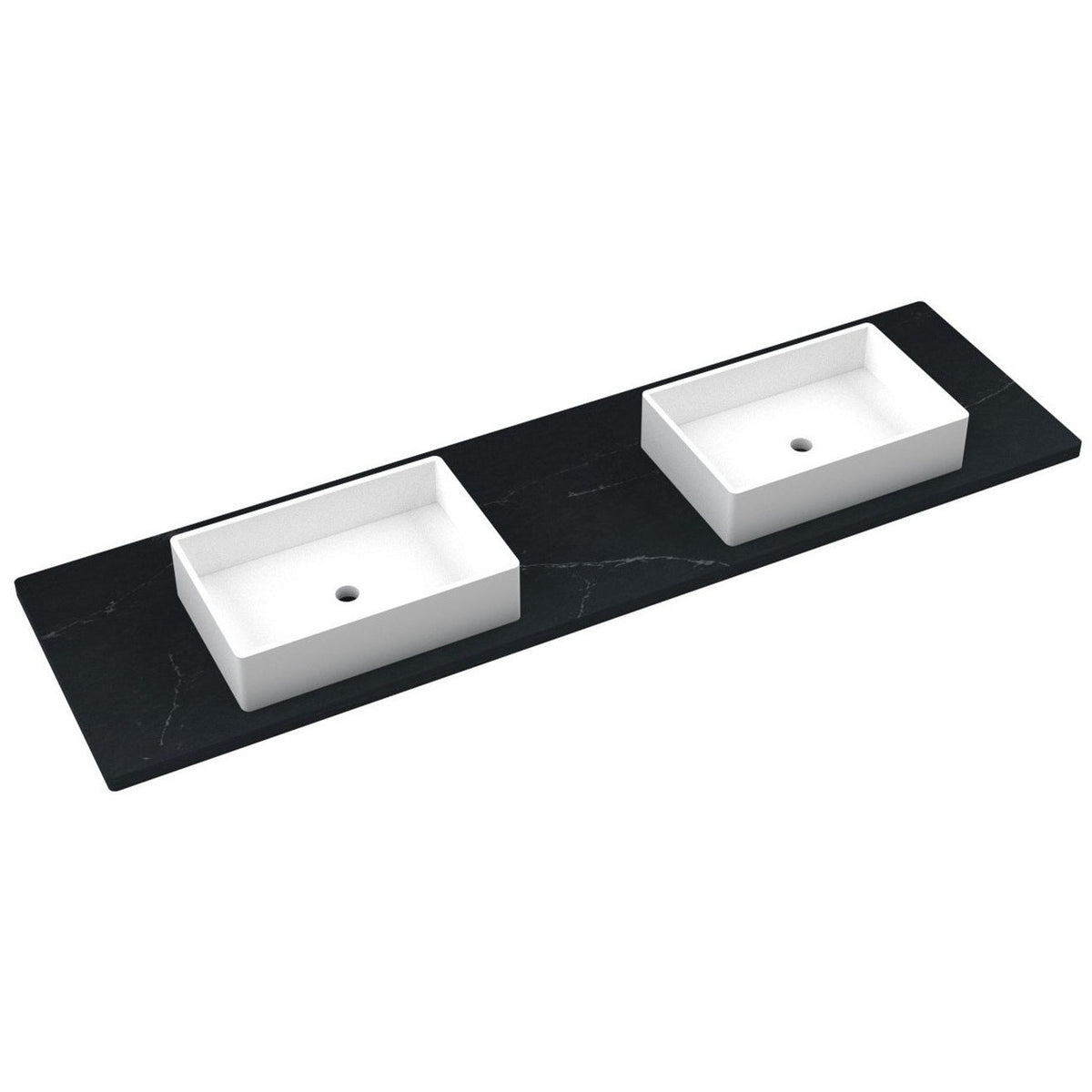 Vanderloc 79&quot; Silestone® Quartz Vanity Top Double Vigo Centered Sink – Eternal Charcoal – Single Hole – Not Included