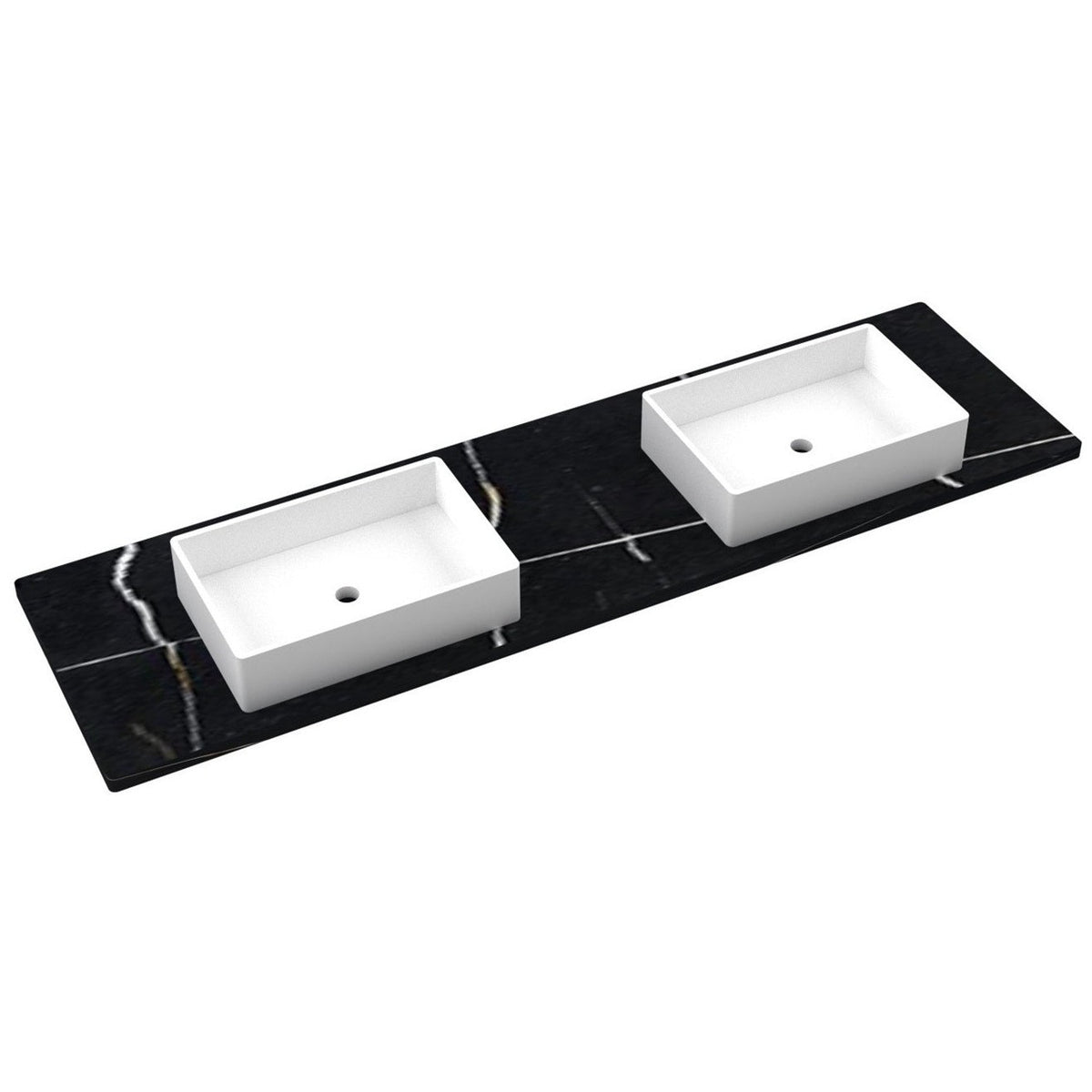 Vanderloc 79&quot; Silestone® Quartz Vanity Top Double Vigo Centered Sink – Eternal Noir – Single Hole – Not Included