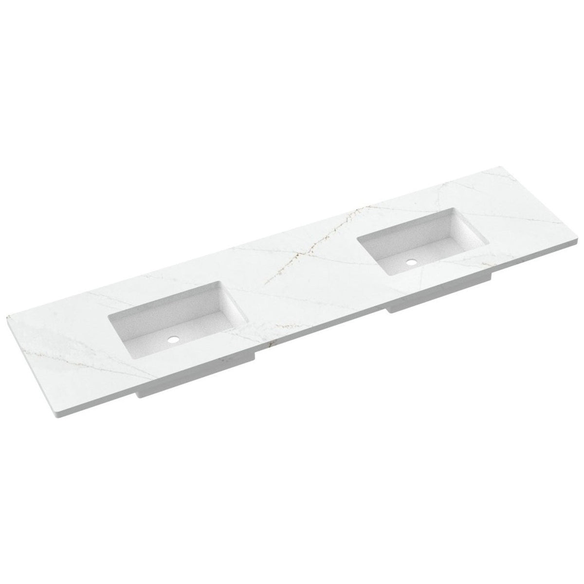 Vanderloc 85&quot; Silestone® Quartz Vanity Top Double Rectangle Centered Sink – Ethereal Glow – No Hole – Not Included