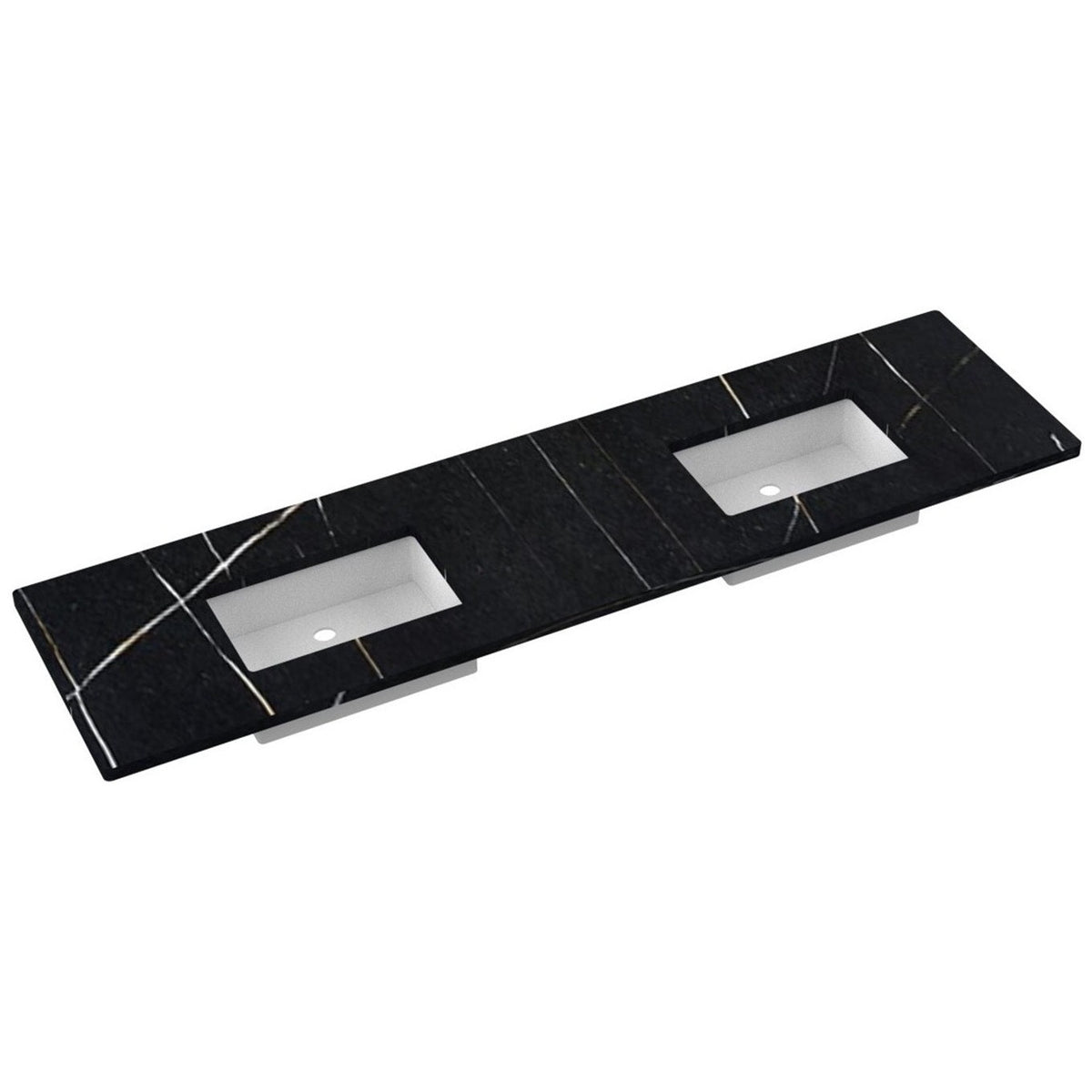 Vanderloc 85&quot; Silestone® Quartz Vanity Top Double Rectangle Centered Sink – Eternal Noir – No Hole – Not Included