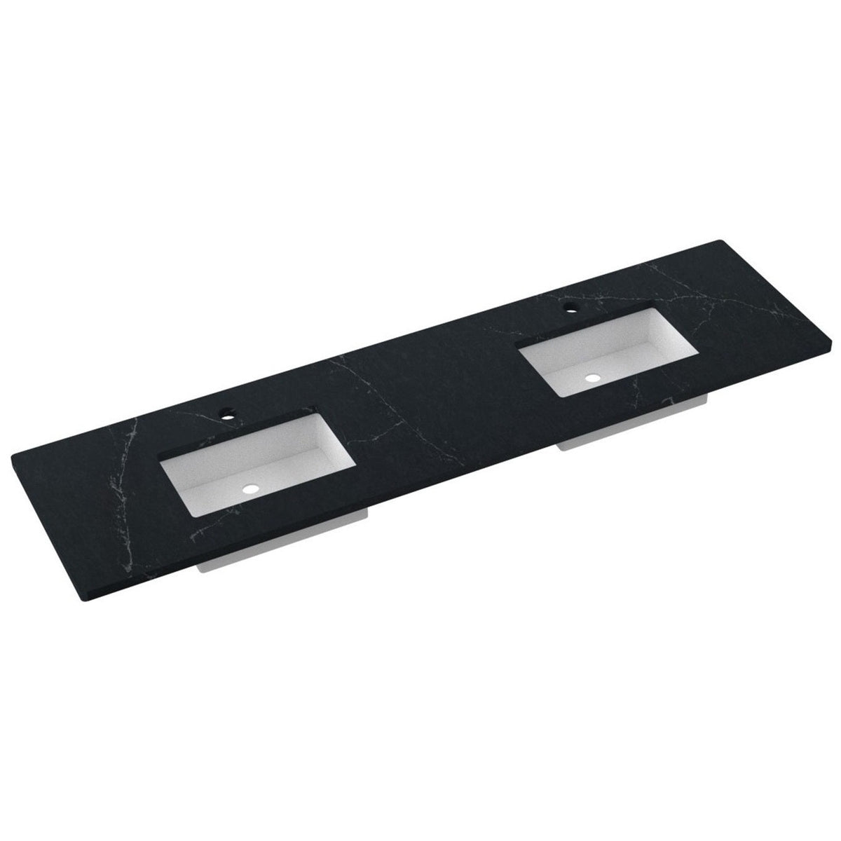 Vanderloc 85&quot; Silestone® Quartz Vanity Top Double Rectangle Centered Sink – Eternal Charcoal – Single Hole – Not Included