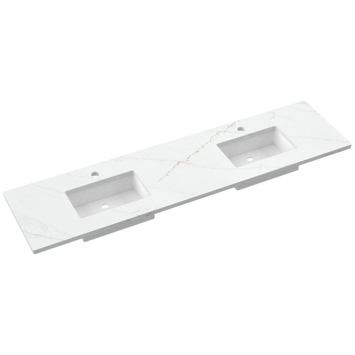 Vanderloc 85&quot; Silestone® Quartz Vanity Top Double Rectangle Centered Sink – Ethereal Glow – Single Hole – Not Included