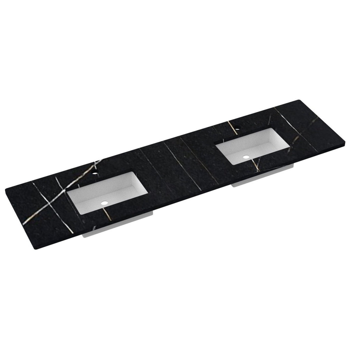 Vanderloc 85&quot; Silestone® Quartz Vanity Top Double Rectangle Centered Sink – Eternal Noir – Single Hole – Not Included