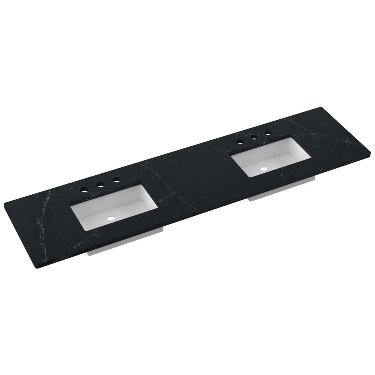Vanderloc 85&quot; Silestone® Quartz Vanity Top Double Rectangle Centered Sink – Eternal Charcoal – Widespread – Not Included