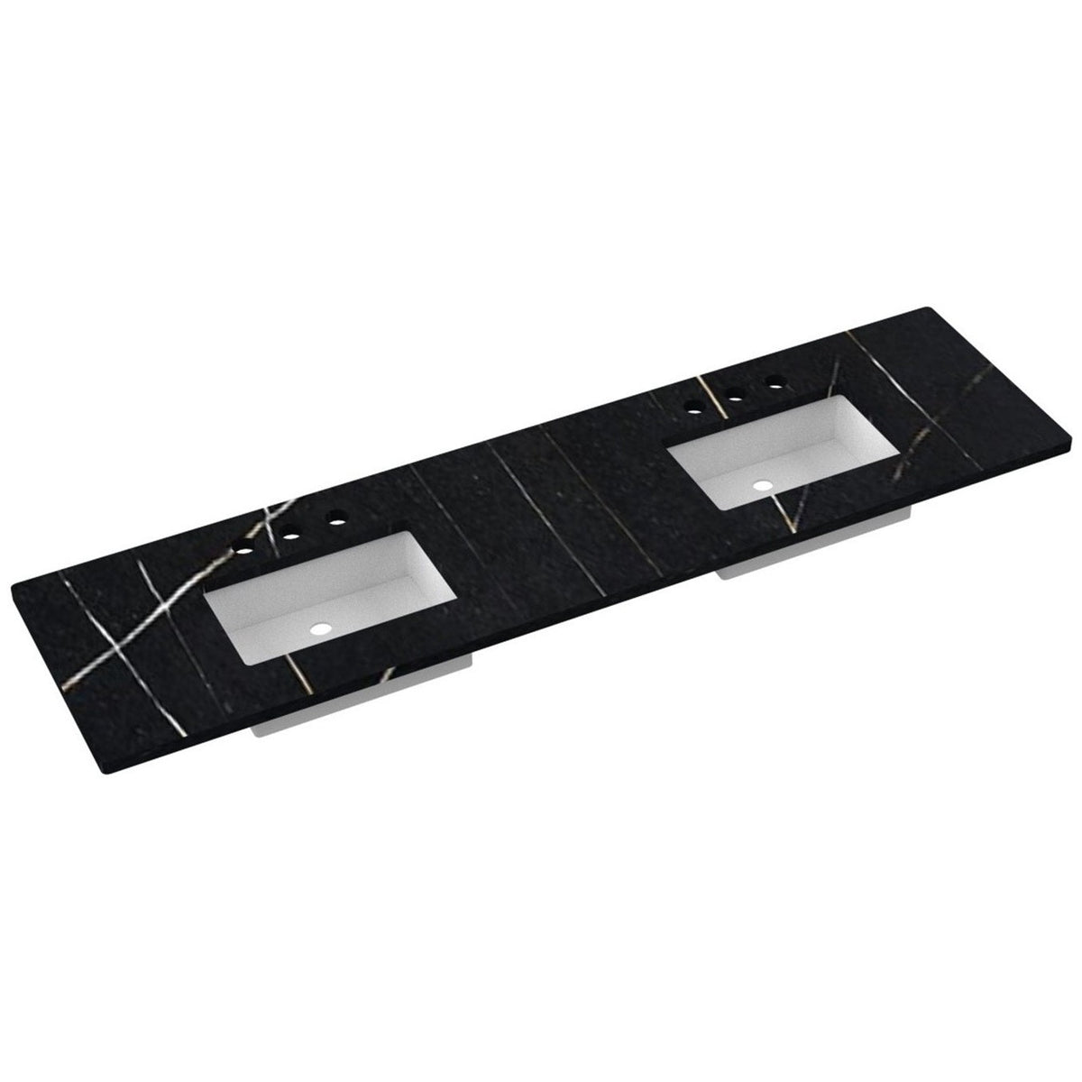 Vanderloc 85&quot; Silestone® Quartz Vanity Top Double Rectangle Centered Sink – Eternal Noir – Widespread – Not Included