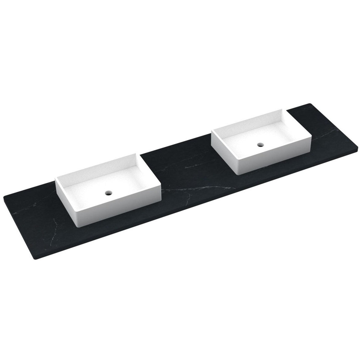 Vanderloc 85&quot; Silestone® Quartz Vanity Top Double Vigo Centered Sink – Eternal Charcoal – No Hole – Not Included