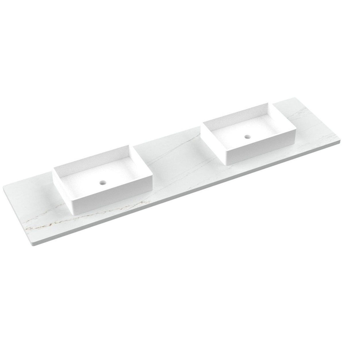 Vanderloc 85&quot; Silestone® Quartz Vanity Top Double Vigo Centered Sink – Ethereal Glow – No Hole – Not Included
