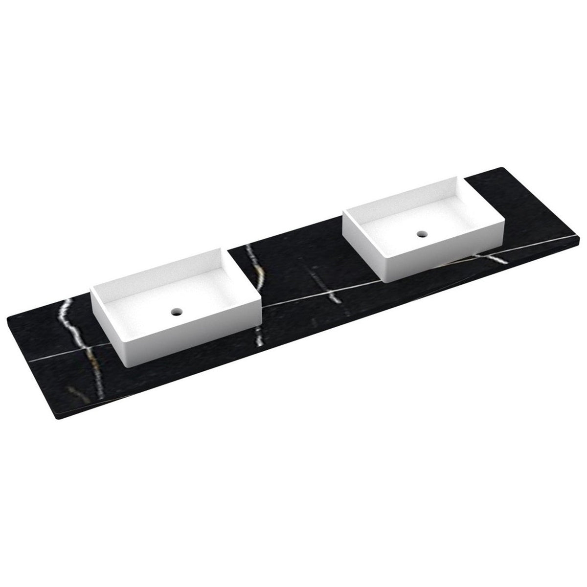 Vanderloc 85&quot; Silestone® Quartz Vanity Top Double Vigo Centered Sink – Eternal Noir – No Hole – Not Included