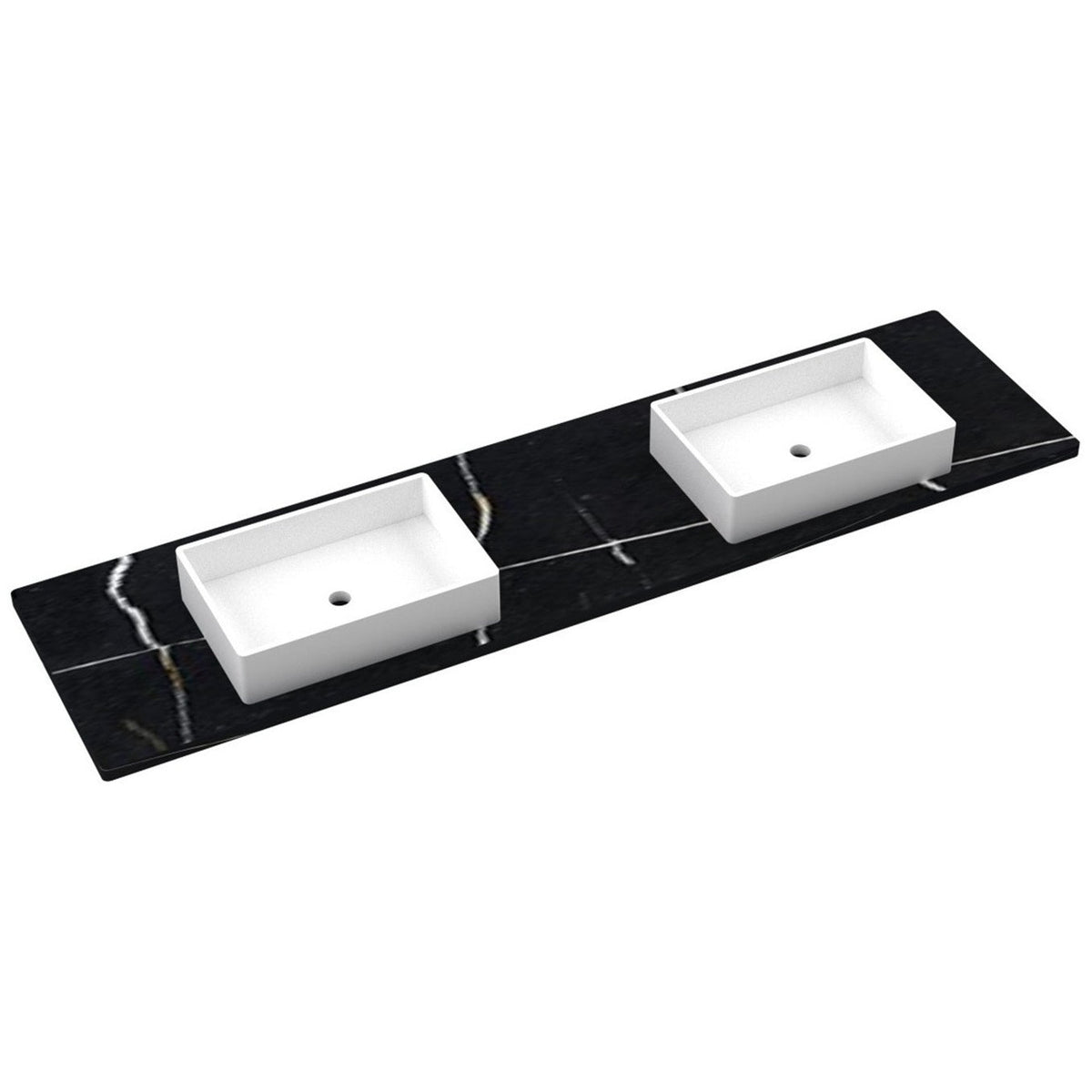 Vanderloc 85&quot; Silestone® Quartz Vanity Top Double Vigo Centered Sink – Eternal Noir – Single Hole – Not Included