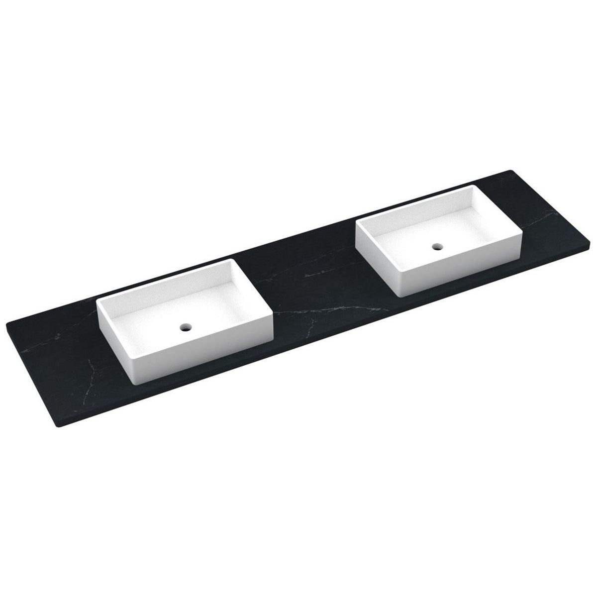 Vanderloc 85&quot; Silestone® Quartz Vanity Top Double Vigo Centered Sink – Eternal Charcoal – Widespread – Not Included