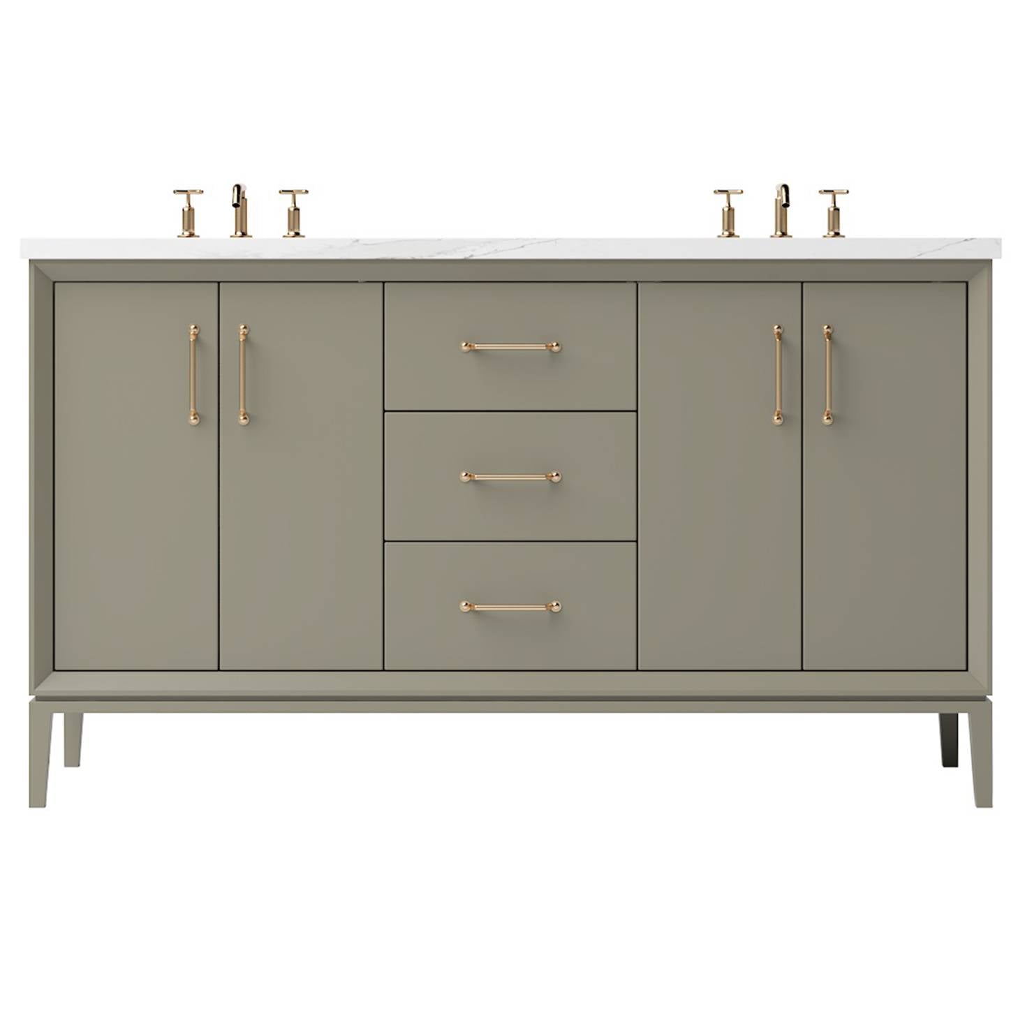 Vanderloc Alexandra Double Bath Vanity – 60" – French Olive – Satin Gold