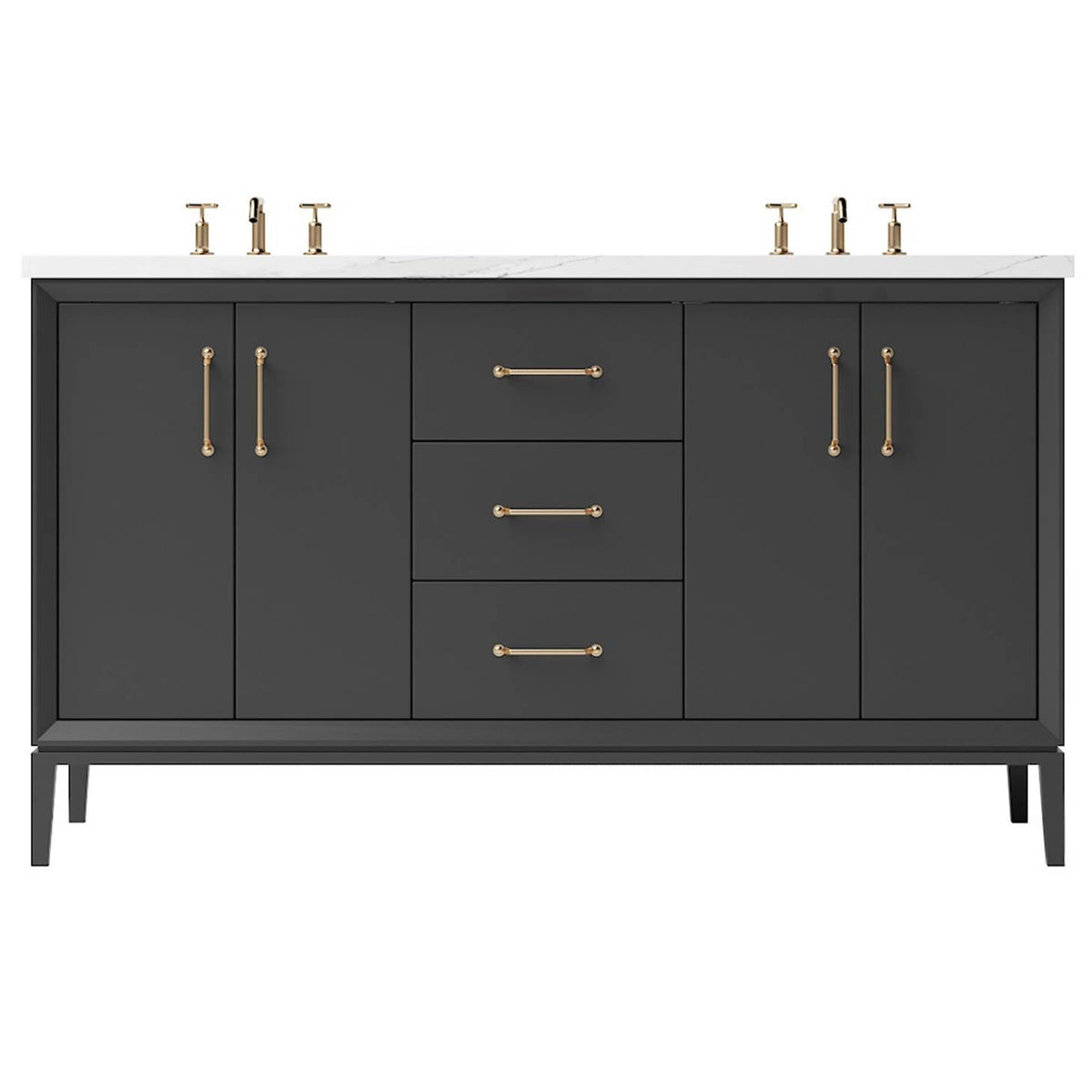 Vanderloc Alexandra Double Bath Vanity - 60&quot; - Off Black - Satin Gold - ALD5 - 60.ob.sg