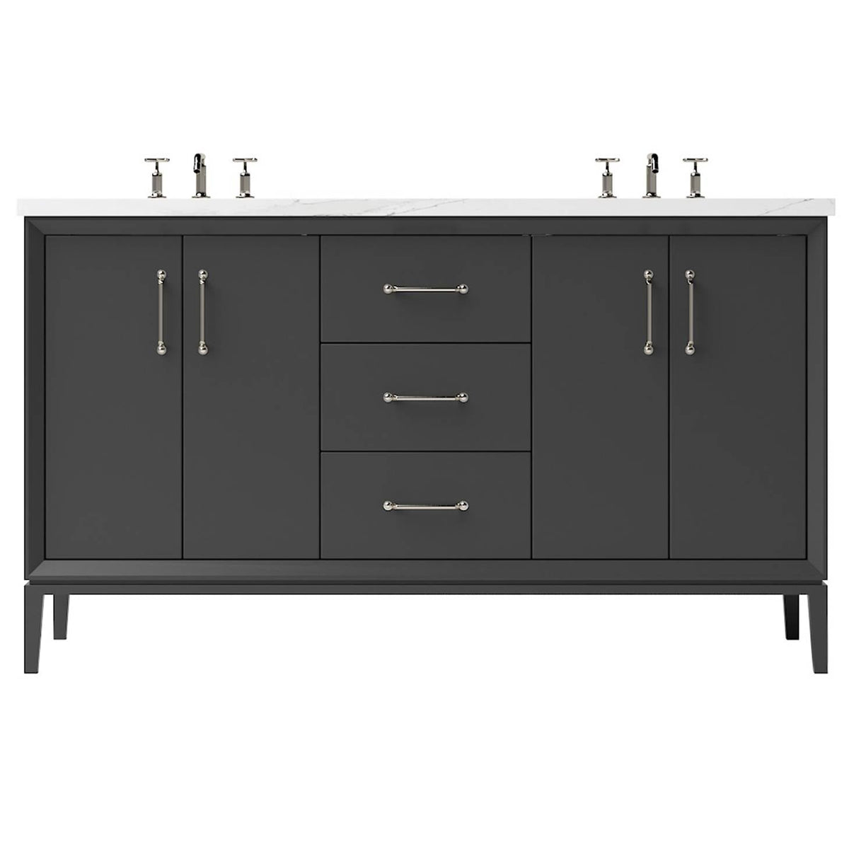 Vanderloc Alexandra Double Bath Vanity - 60&quot; - Off Black - Satin Nickel - ALD5 - 60.ob.sn