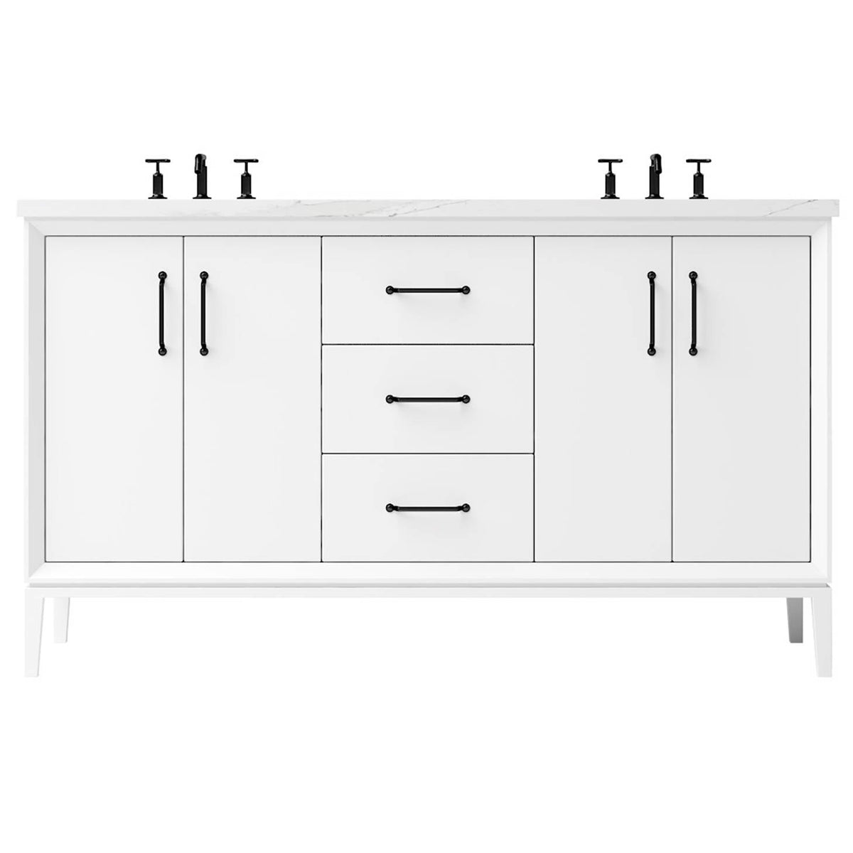 Vanderloc Alexandra Double Bath Vanity - 60&quot; - Pure White - Matte Black - ALD5 - 60.pw.mb