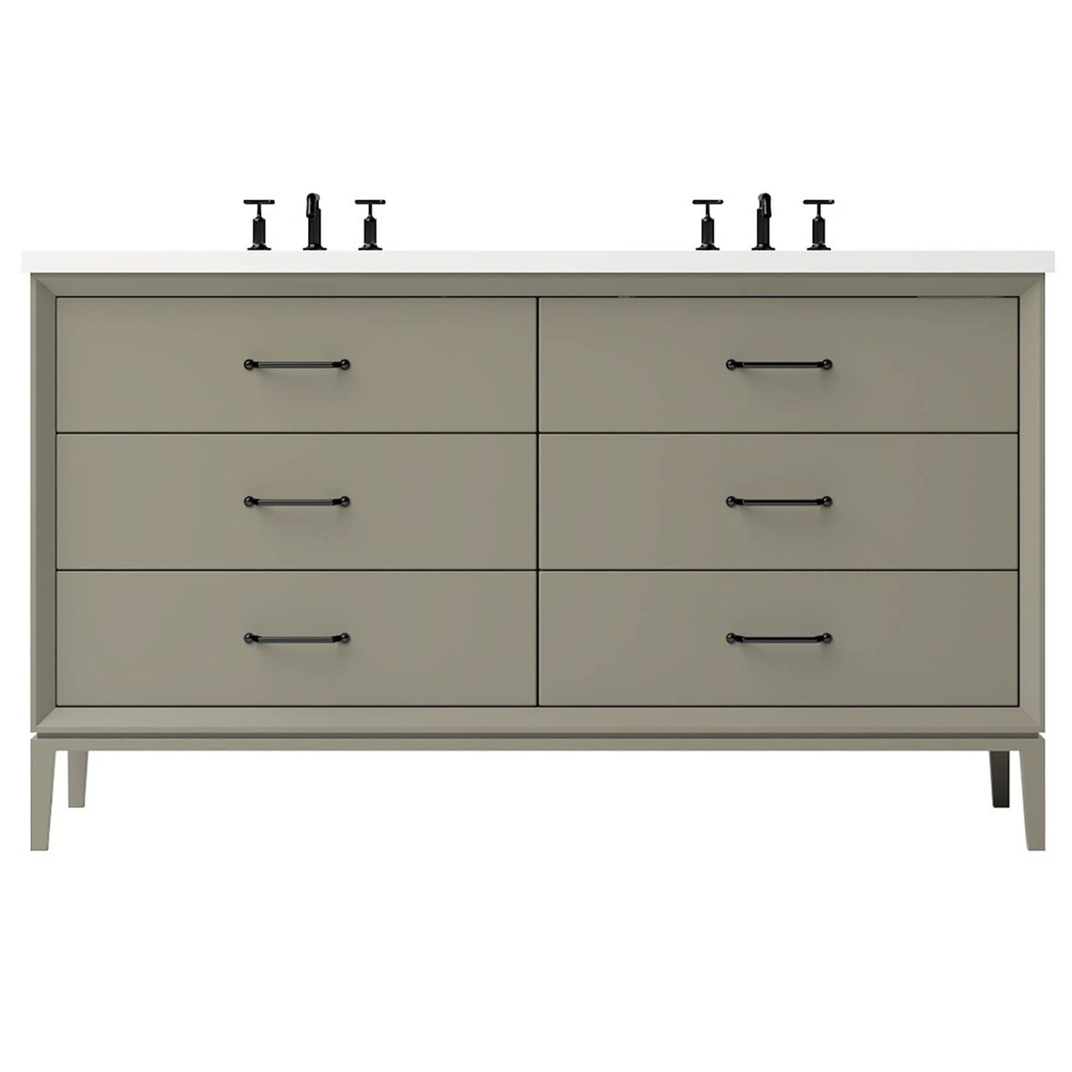Vanderloc Alexandra Double Drawer Bath Vanity - 60&quot; - French Olive - Matte Black - ALD6 - 60.fo.mb