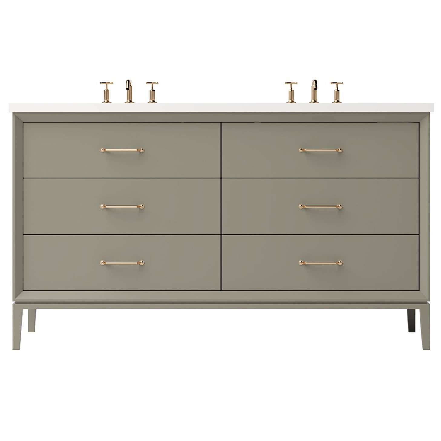 Vanderloc Alexandra Double Drawer Bath Vanity – 60" – French Olive – Satin Gold