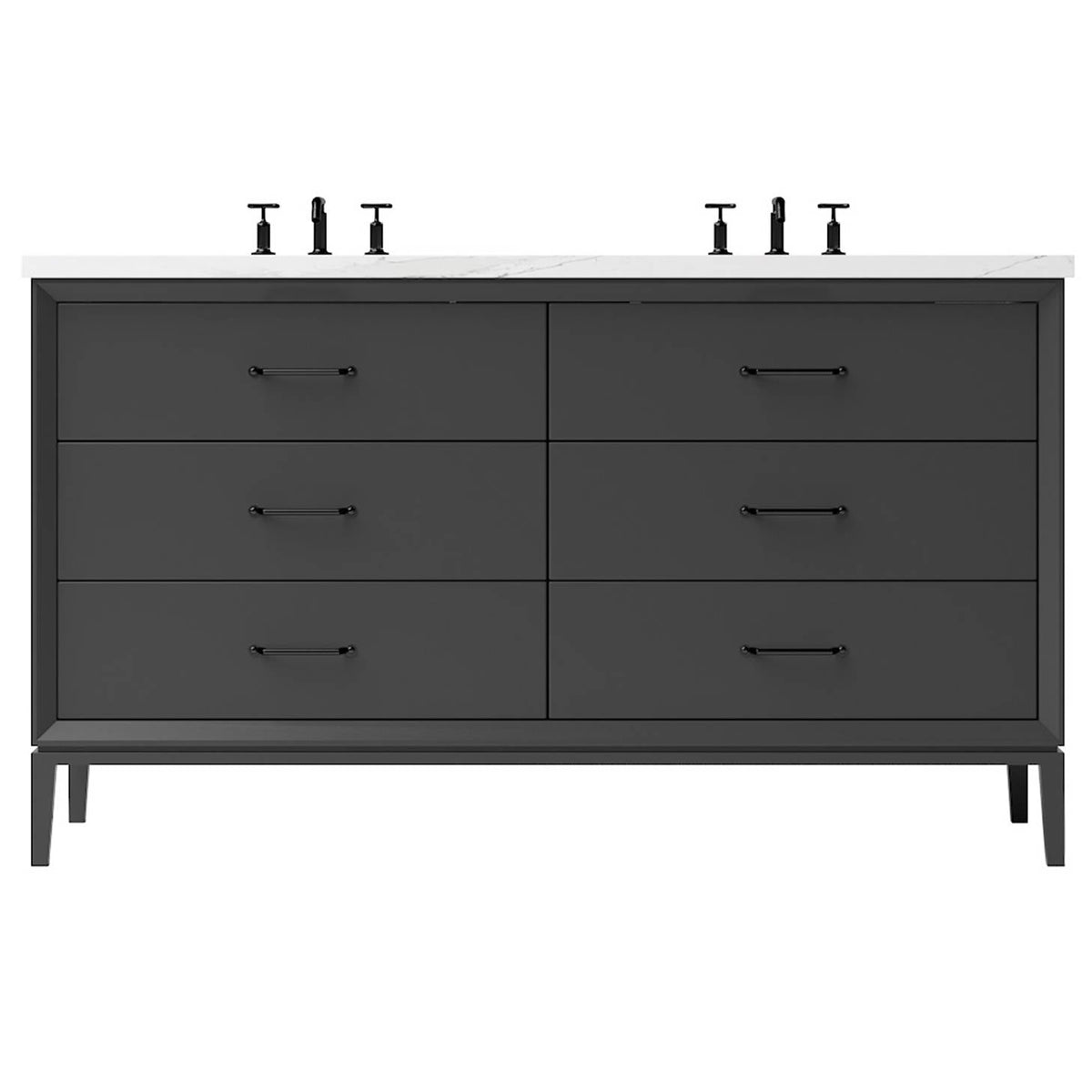 Vanderloc Alexandra Double Drawer Bath Vanity - 60&quot; - Off Black - Matte Black - ALD6 - 60.ob.mb