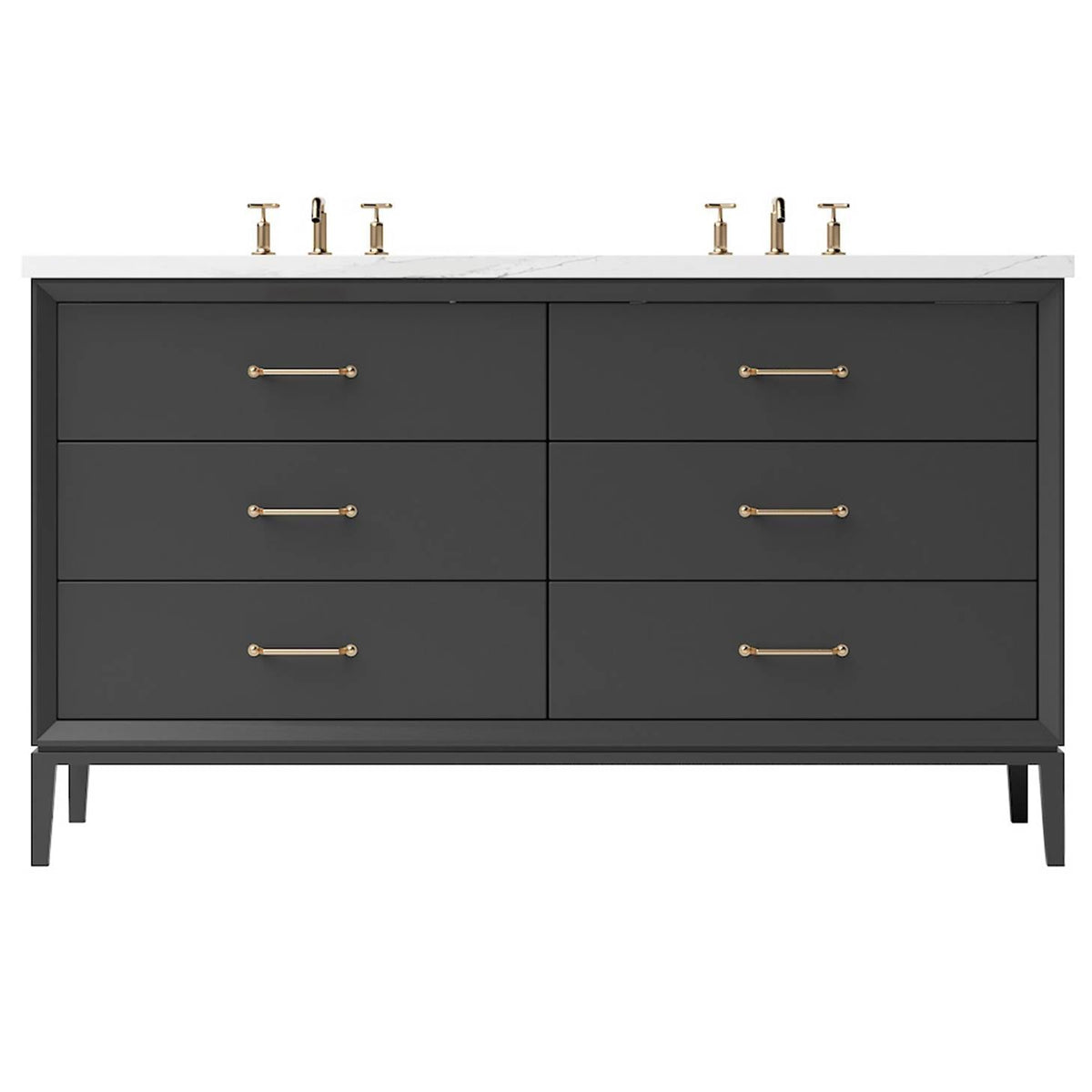 Vanderloc Alexandra Double Drawer Bath Vanity - 60&quot; - Off Black - Satin Gold - ALD6 - 60.ob.sg
