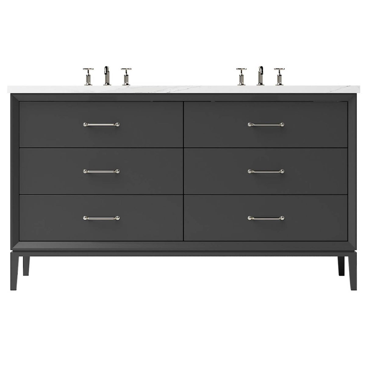 Vanderloc Alexandra Double Drawer Bath Vanity - 60&quot; - Off Black - Satin Nickel - ALD6 - 60.ob.sn