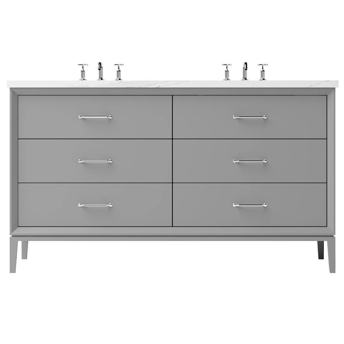 Vanderloc Alexandra Double Drawer Bath Vanity - 60&quot; - Platinum Gray - Polished Chrome - ALD6 - 60.pg.ch