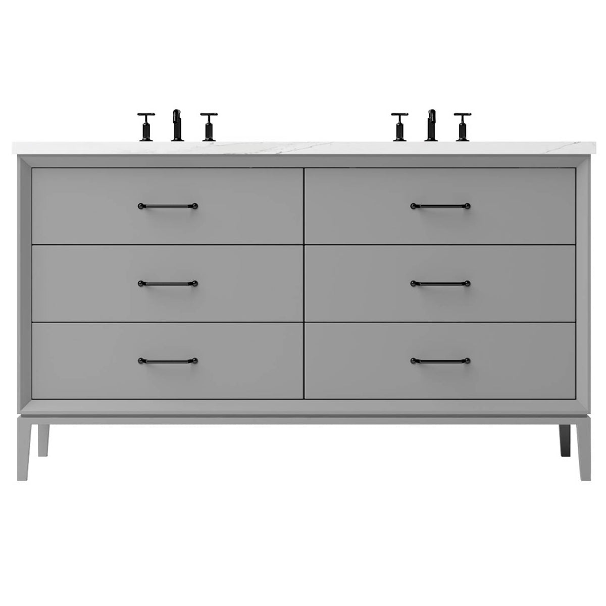 Vanderloc Alexandra Double Drawer Bath Vanity - 60&quot; - Platinum Gray - Matte Black - ALD6 - 60.pg.mb