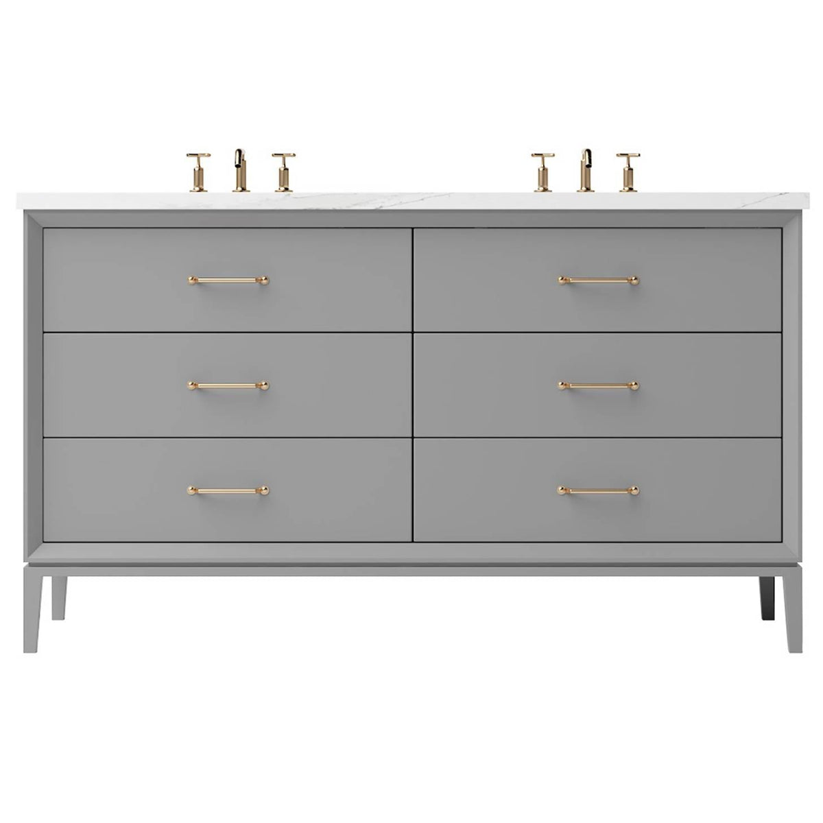 Vanderloc Alexandra Double Drawer Bath Vanity - 60&quot; - Platinum Gray - Satin Gold - ALD6 - 60.pg.sg