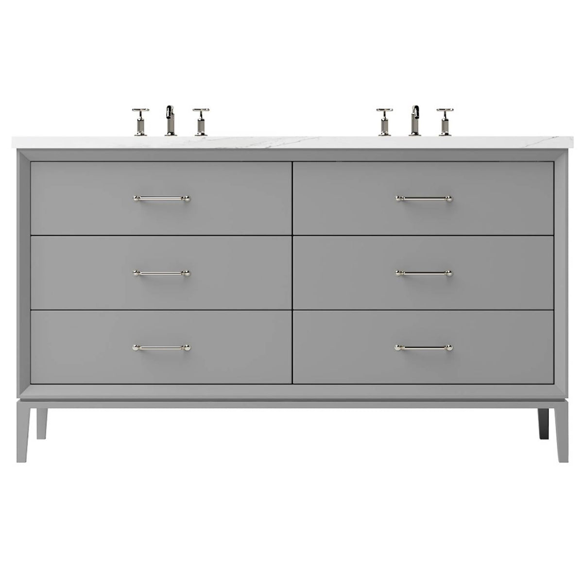Vanderloc Alexandra Double Drawer Bath Vanity - 60&quot; - Platinum Gray - Satin Nickel - ALD6 - 60.pg.sn