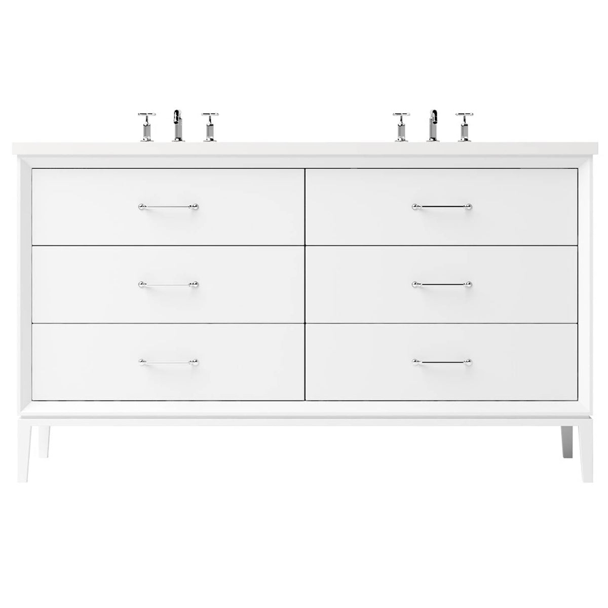 Vanderloc Alexandra Double Drawer Bath Vanity - 60&quot; - Pure White - Polished Chrome - ALD6 - 60.pw.ch