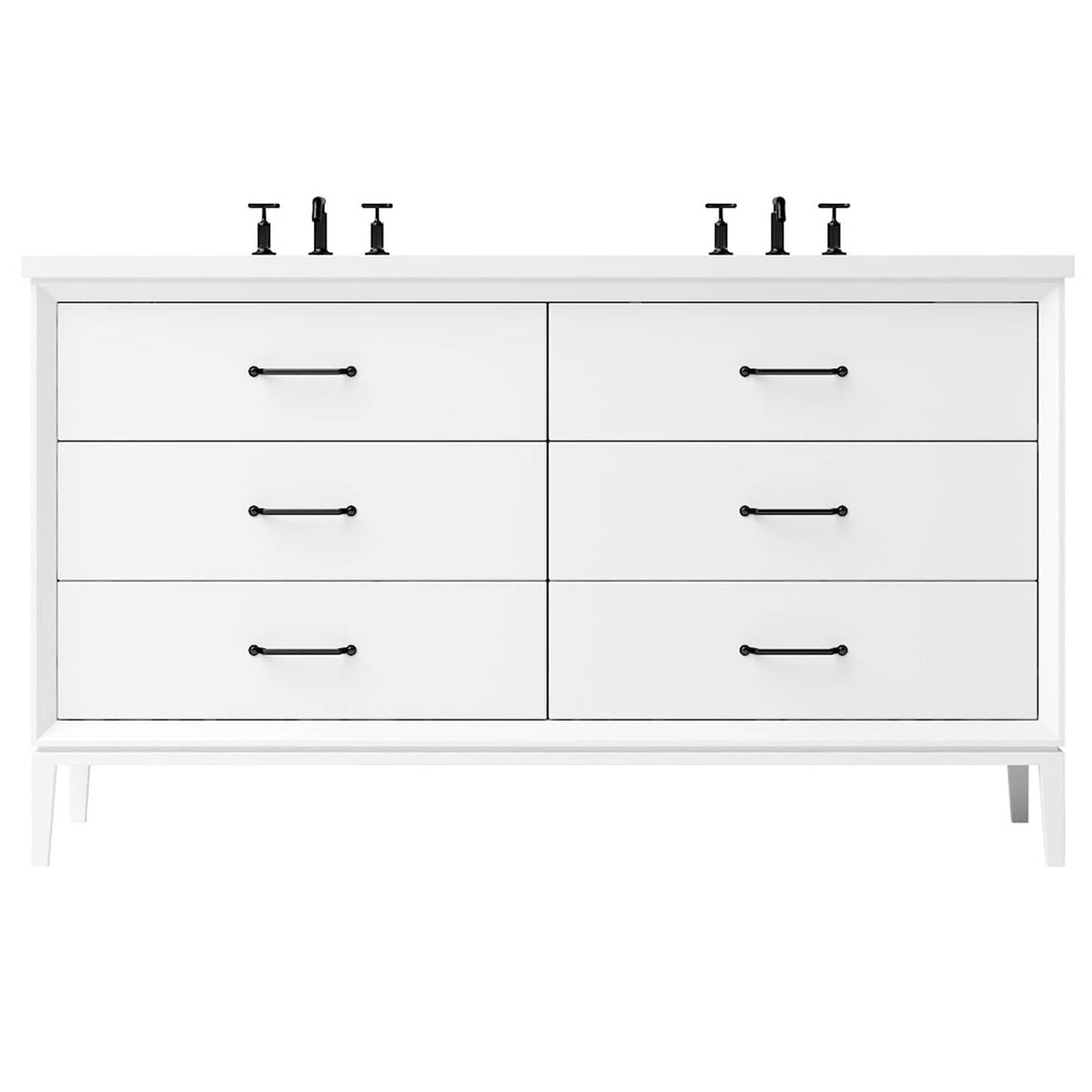 Vanderloc Alexandra Double Drawer Bath Vanity - 60&quot; - Pure White - Matte Black - ALD6 - 60.pw.mb