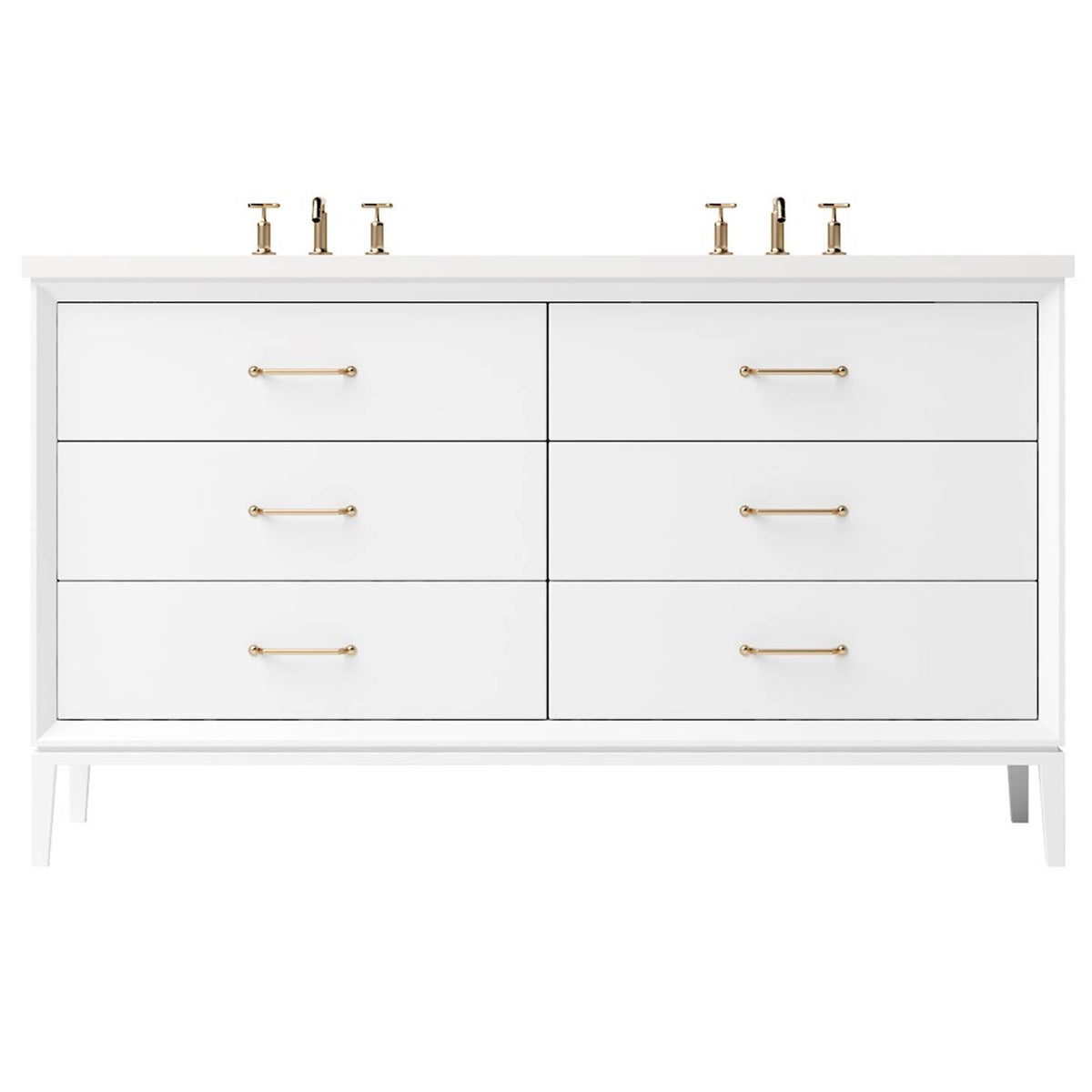 Vanderloc Alexandra Double Drawer Bath Vanity - 60&quot; - Pure White - Satin Gold - ALD6 - 60.pw.sg
