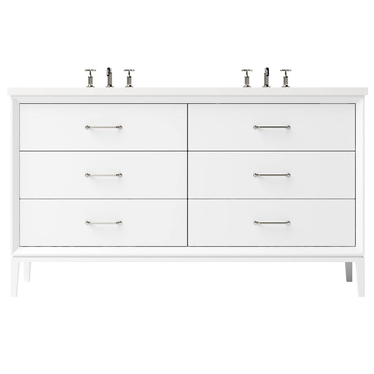 Vanderloc Alexandra Double Drawer Bath Vanity - 60&quot; - Pure White - Satin Nickel - ALD6 - 60.pw.sn