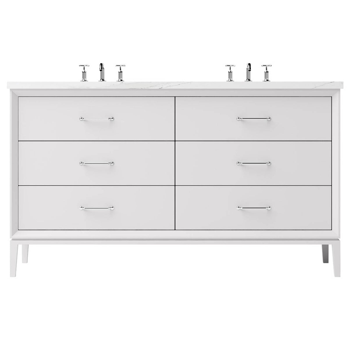 Vanderloc Alexandra Double Drawer Bath Vanity - 60&quot; - Strong White - Polished Chrome - ALD6 - 60.sw.ch